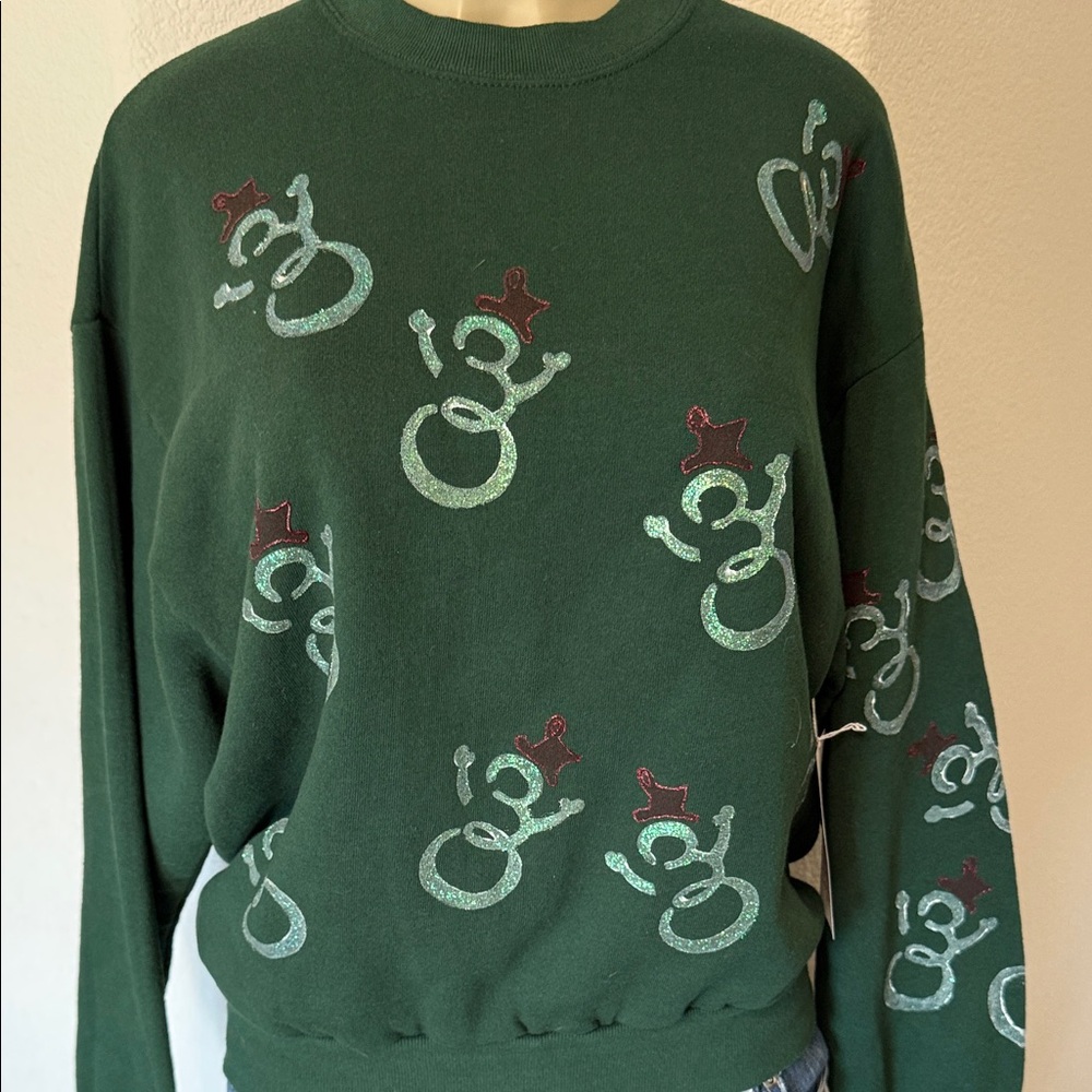 Vintage Jerzees NuBlend 50/50‎ crewneck (Made in USA) Holiday Snowman Green